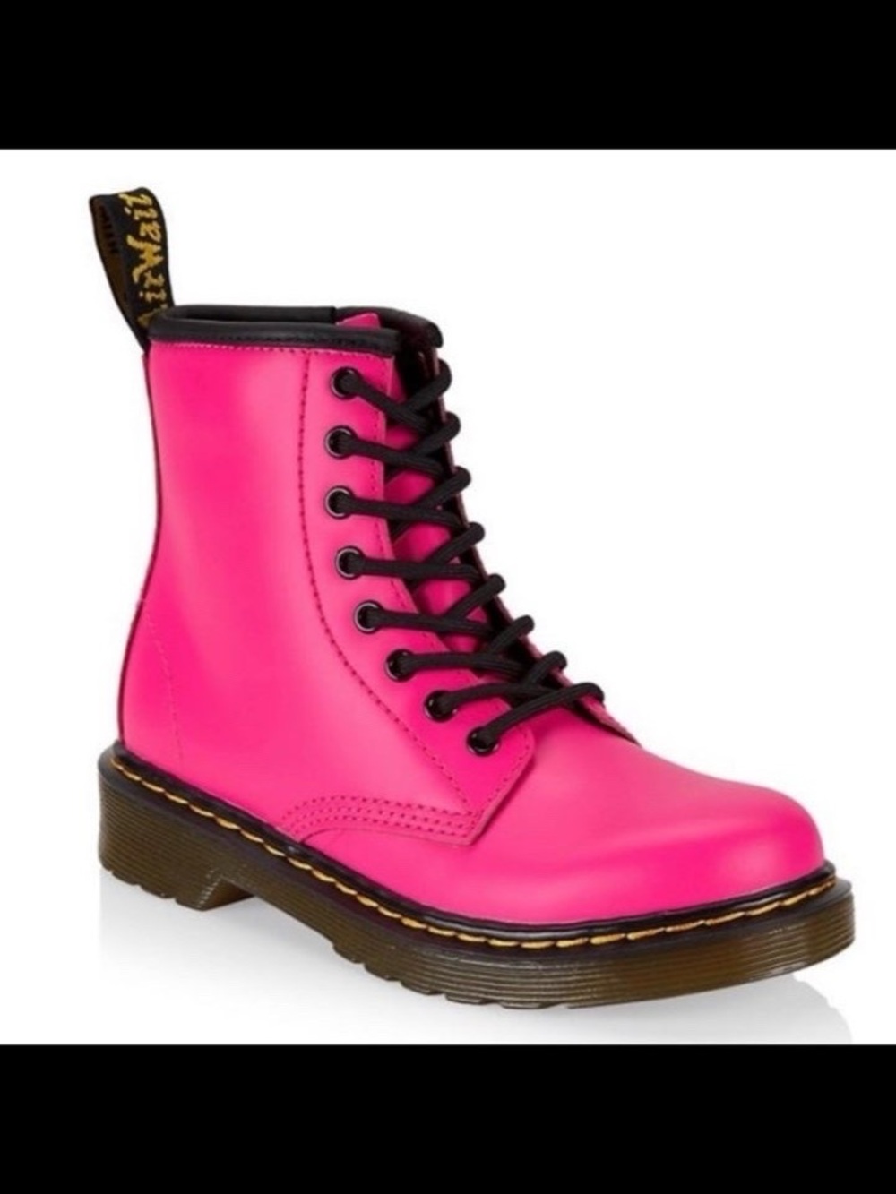 Dr. Martens Kids Neon Pink Lace-Up Combat Boots
